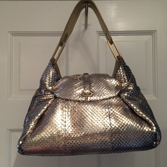 Jimmy Choo Tulita Gold Python Handbag - Picture 2 of 6